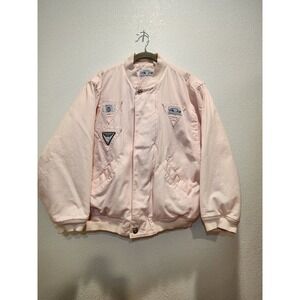 Vintage Spetiro strawberry Pink Bomber Jacket Cotton Quilted Lined Retro 80s 90s